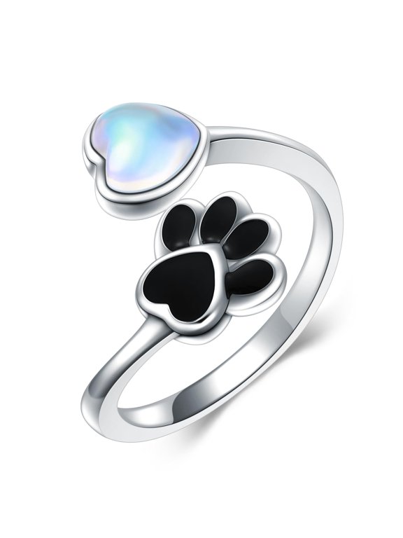 Paw Print Ring Sterling Silver Cat/Dog Paw Adjustable Ring Pet Paw Jewelry Gift for Women Veterinary Student