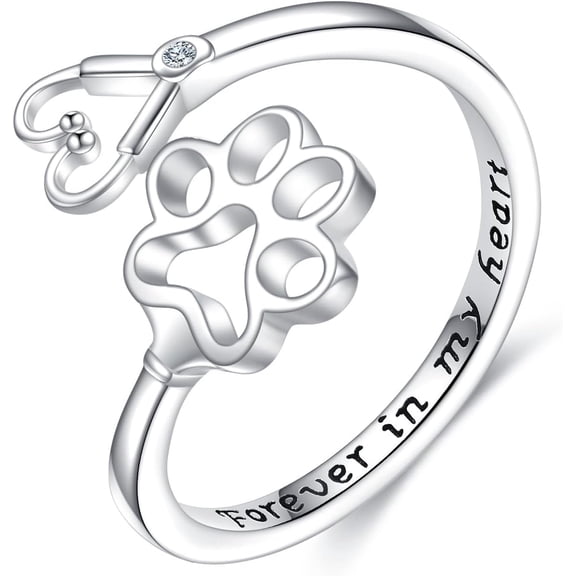 YAFEINI Paw Print Ring for Women 925 Sterling Silver Dog Cat Paw Ring Puppy Lovers Adjustable 6-8 Inches Pet Memorial Jewelry Gift for Pet Loving Friends and Families