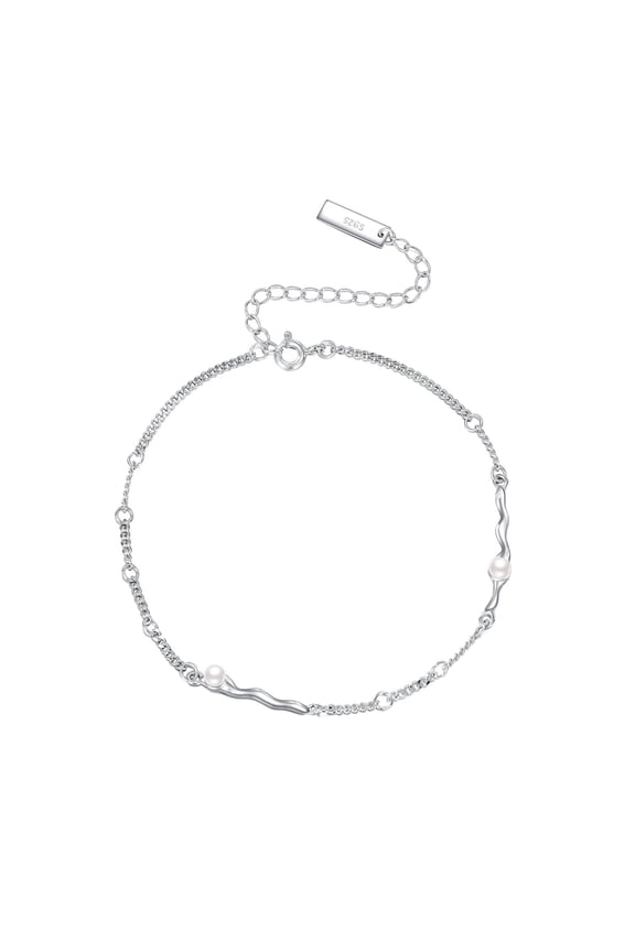Pearl Anklet for Women S925 Sterling Silver Pearl Wave Ankle Bracelet Beach Jewelry Gift (pearl)