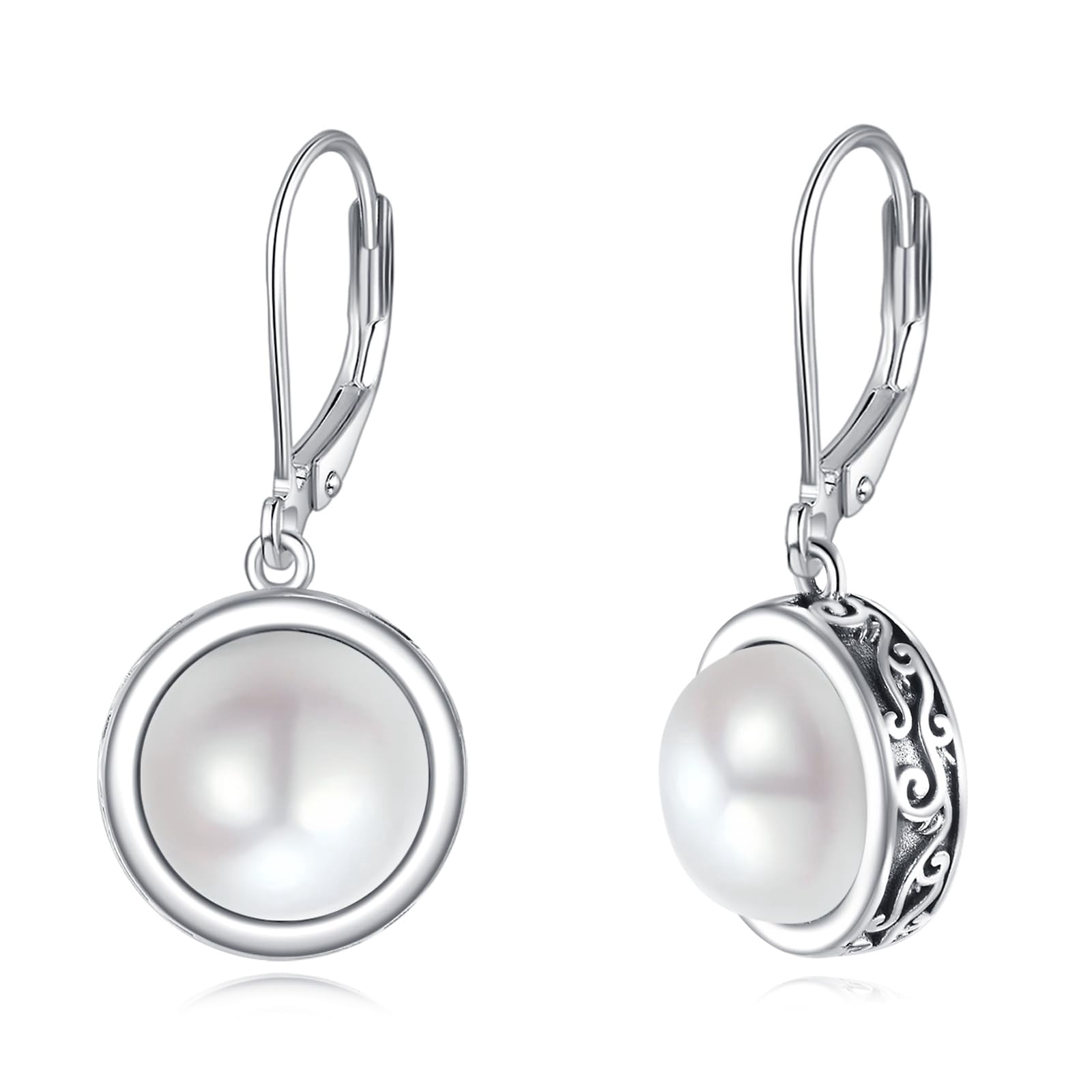 YAFEINI Pearl Earrings for Women Sterling Silver White Pearl Earring Lever back Dangle Earring Wedding Jewelry Birthday Gifts for Women