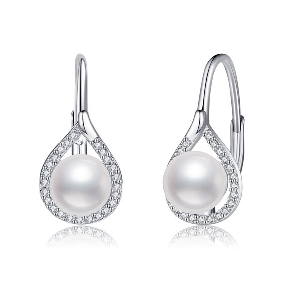 YAFEINI Pearl Hoop Earrings 925 Sterling Silver Leverback Earrings for Women 6mm Freshwater Pearl Earrings Gifts