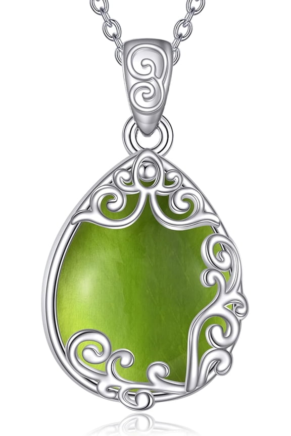 Peridot Teardrop Necklace Sterling Silver Teardrop Pendant Necklace Green August Birthstone Jewelry Gifts for Women