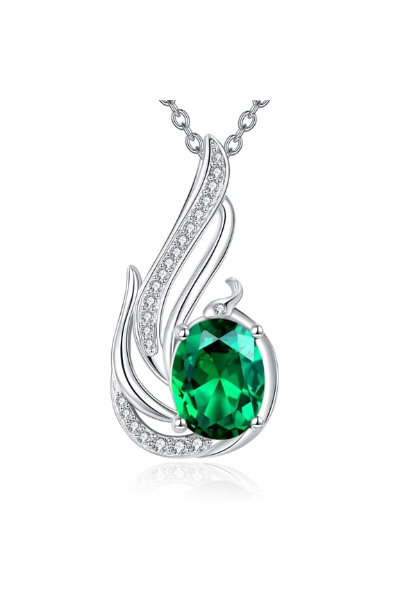 Phoenix Necklace 925 Sterling Silver Artificial Emerald Gemstone Phoenix Pendant Necklace Jewelry Gift for Women