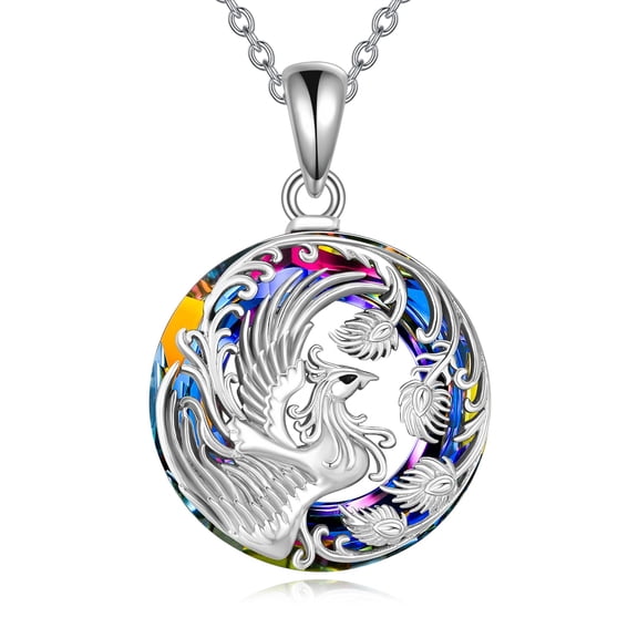 YAFEINI Phoenix Necklace 925 Sterling Silver Circle Crystal Pendant Necklace Nirvana of Phoenix Jewelry Birthday Christmas Gifts for Women