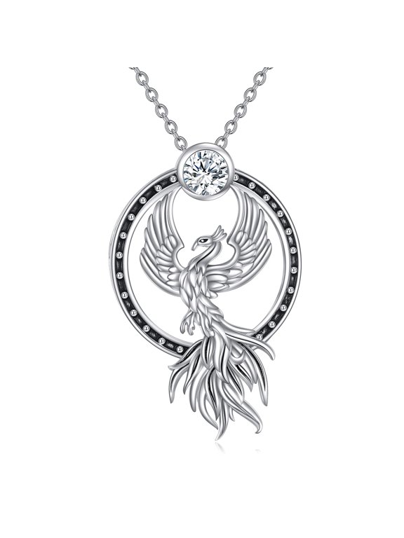 Phoenix Necklace 925 Sterling Silver Moissanite Fire Bird Pendant Necklace Phoenix Rising Jewelry Gifts for Women Mother Wife Birthday Christmas
