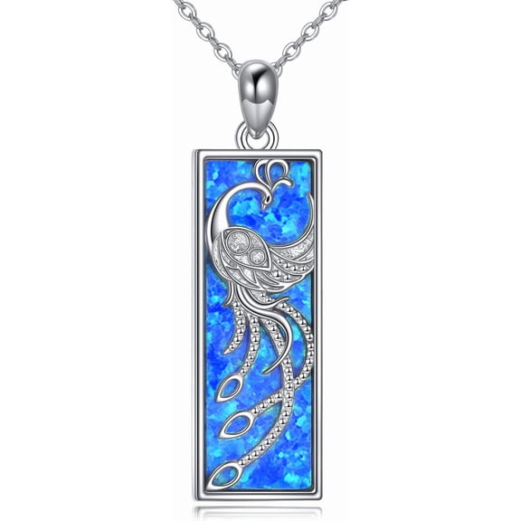 YAFEINI Phoenix Necklace 925 Sterling Silver Phoenix Bird Pendant Rise From the Ashes Phoenix Bar Necklace Charm Blue Phoenix Jewelry for Women Inspirational Phoenix Gifts