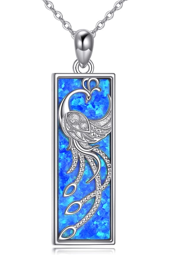 Phoenix Necklace 925 Sterling Silver Phoenix Bird Pendant Rise From the Ashes Phoenix Bar Necklace Charm Blue Phoenix Jewelry for Women Inspirational Phoenix Gifts