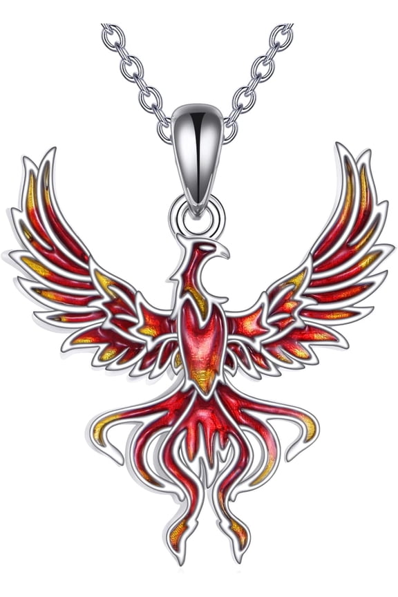 Phoenix Necklace 925 Sterling Silver Phoenix Rising Pendant Necklace Rise from the Ashes Phoenix Jewelry for Women (Red/Blue)