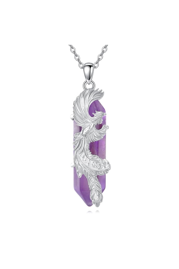 Phoenix Necklace for Women Men Sterling Silver with Amethyst Healing Crystal Phoenix Jewelry Protection Energy Amulet Jewelry Birthday Gifts