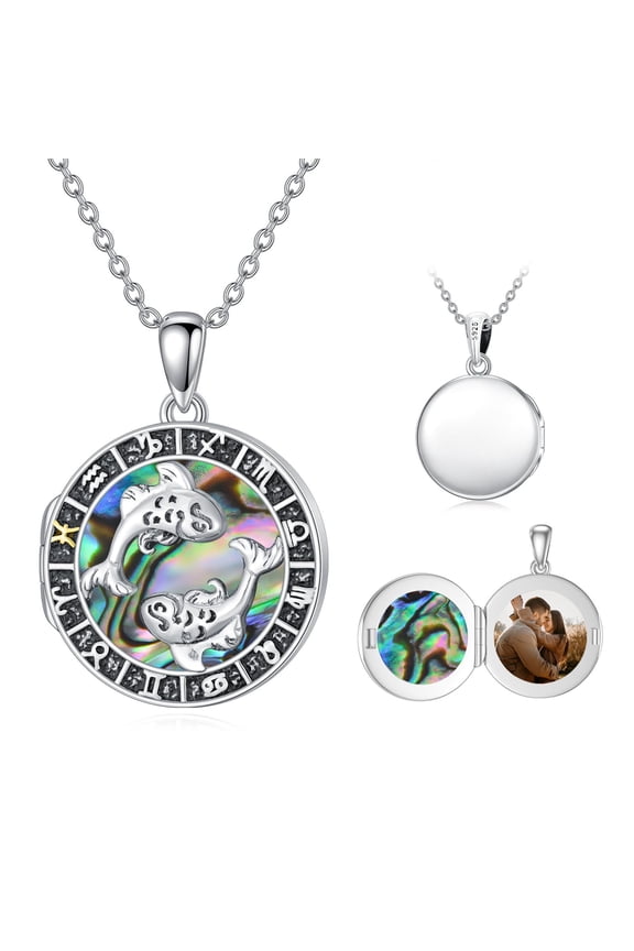 Pisces Zodiac Locket Necklace 925 Sterling Silver Pisces Gift Abalone Shell Pisces Pendant Pisces Jewelry Birthday Christmas Gifts for Women