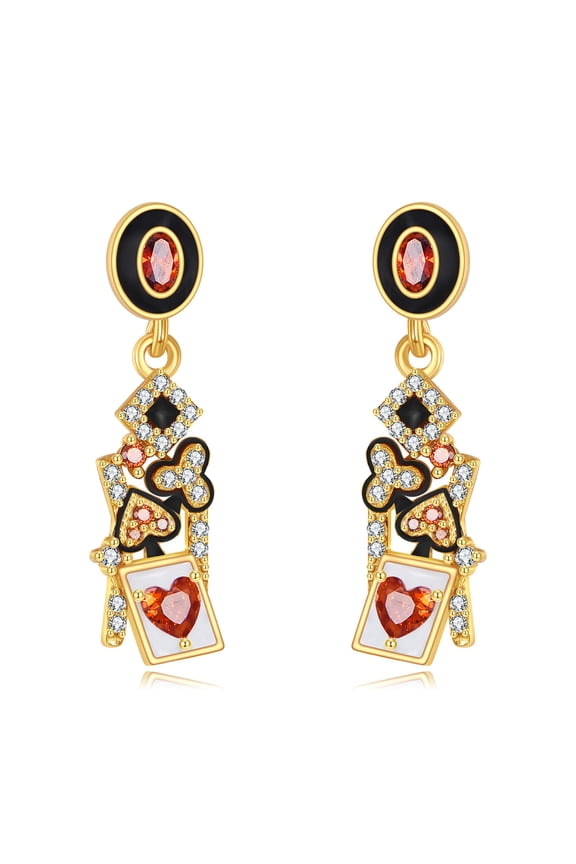 Poker Earrings for Women Sterling Silver Playing Card Stud Earrings Spade Queen of Hearts Casino Jewelry Gifts