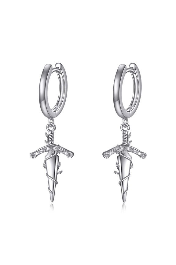 RIDER Sword Earrings 925 Sterling Silver Dangle Drop Hoop Earrings Sword Jewelry Gifts for Women men