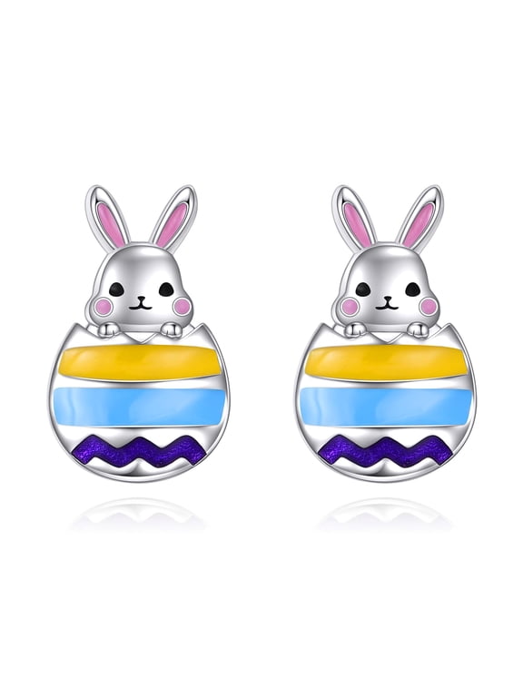 Rabbit Stud Earrings 925 Sterling Silver Rabbit Easter Earrings for Women Cute Animal Jewelry for Rabbit Lovers