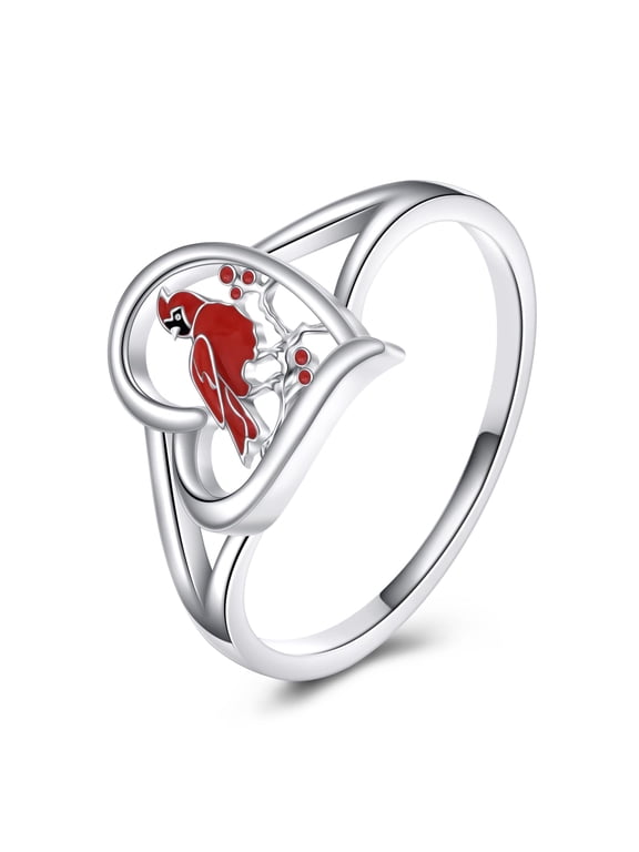 Red Cardinal Ring for Women S928 Sterling Silver Bird Ring Cardinal Memorial Gift Cardinal Jewelry