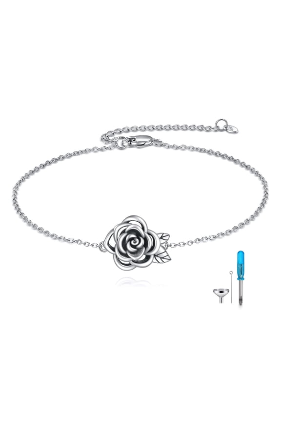 Rose Urn Bracelet for Ashes 925 Sterling Silver Rose Flowers Cremation Jewelry for Ashes Keepsake Bracelet for Women Mom