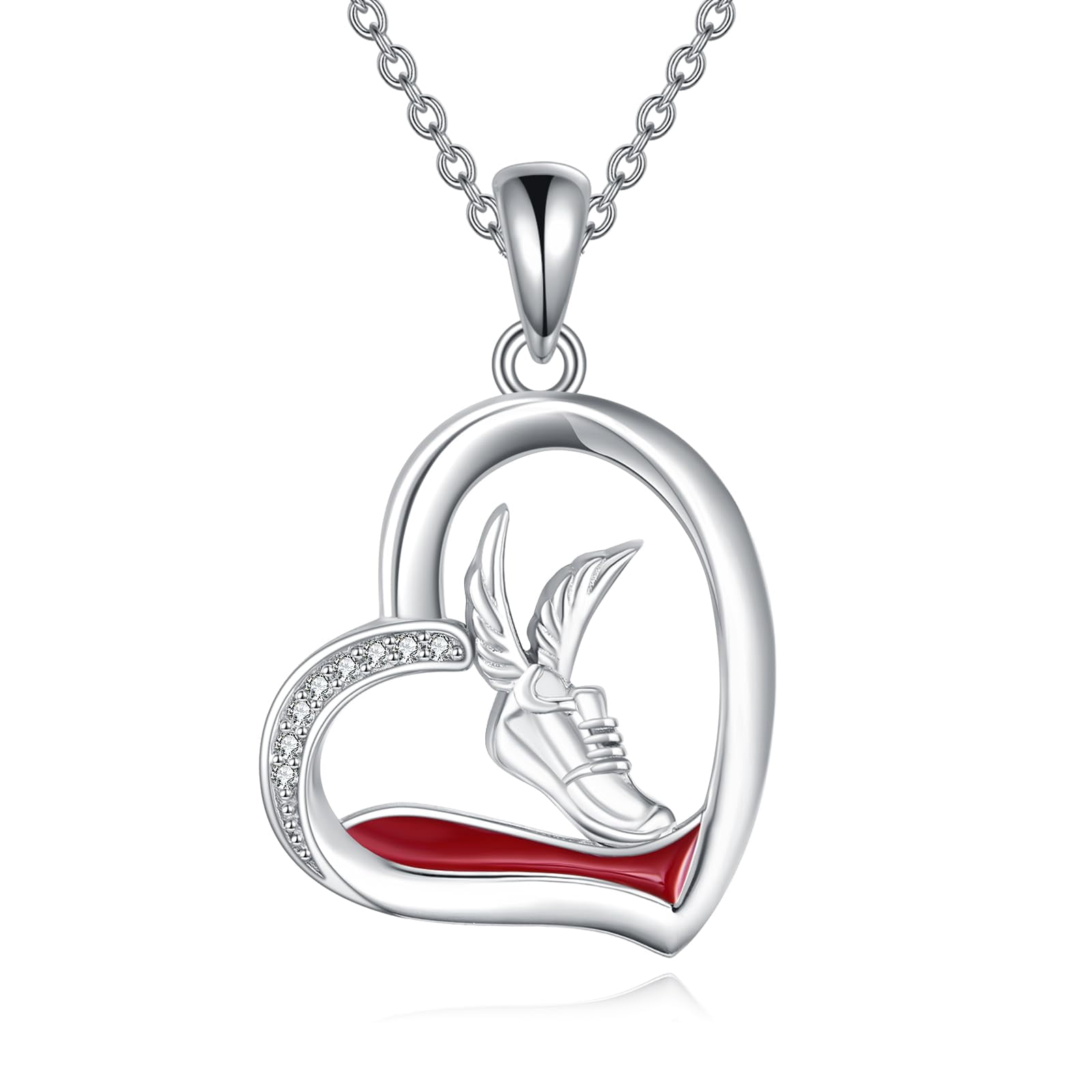 YAFEINI Running Necklace Sterling Silver Running Shoe Pendant Necklace Running Jewelry for Women Track And Field Gifts for Women