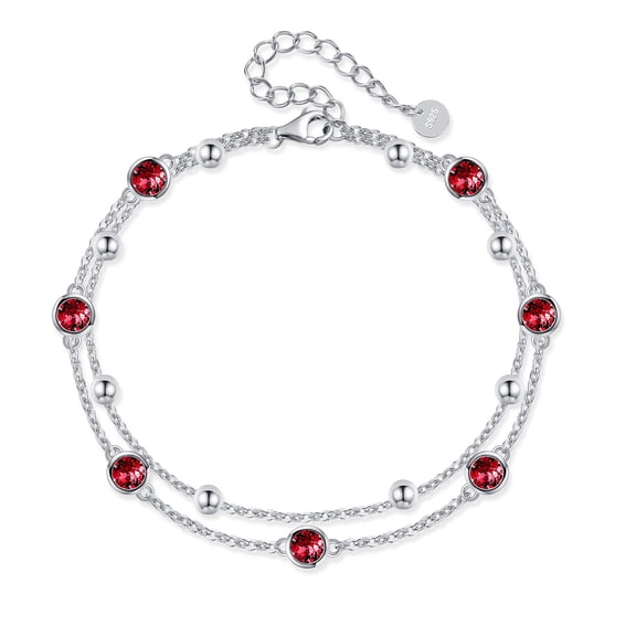 YAFEINI S925 Sterling Silver Crystal Ruby Anklet Layered Chain Ankle Bracelet for Women July Birthstone Anklet Summer Beach Jewelry