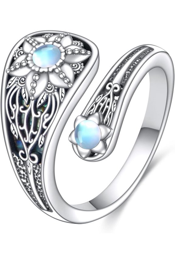 S925 Sterling Silver Hummingbird/Cross/Sunflower/Mountain/Tree of Life Spoon Ring - Vintage Boho Sunflower Thumb Oxidized Wrap Rings Victorian Style Antique Floral Jewelry Gifts for Men Women