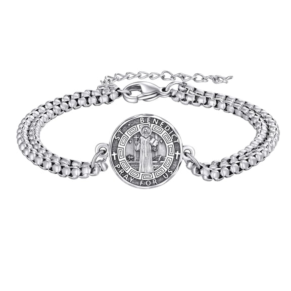 YAFEINI Saint Benedict Bracelet Sterling Silver Religious Protector Bracelet St Benedict Jewelry Gift for Women Men