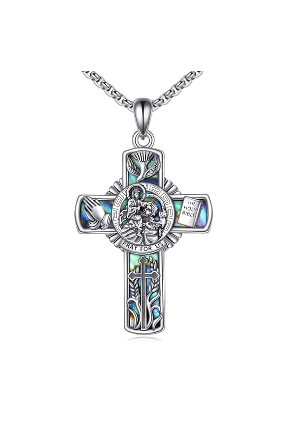 Saint Christopher Cross Necklace Sterling Silver Religious Protector Pendant St Christopher Jewelry Gifts for Women Men