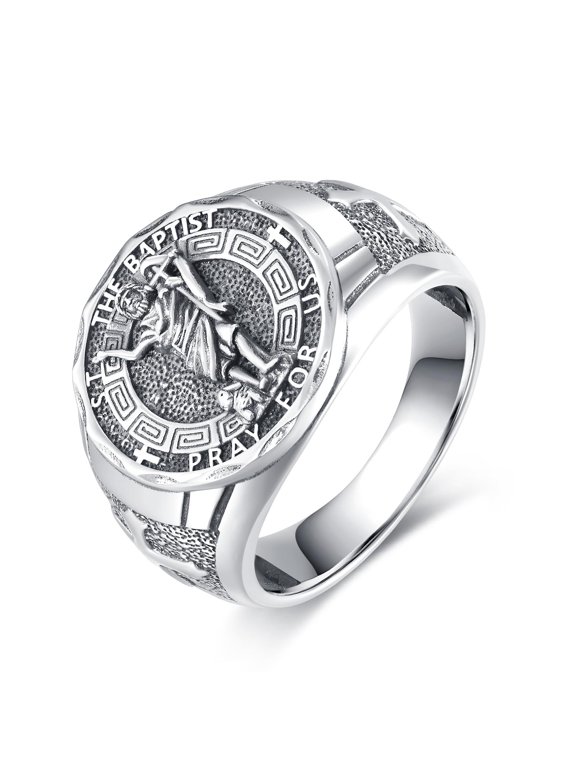 Saint John The Baptist Ring Sterling Silver Religious Protector Ring St John The Baptist Jewelry Gifts for Women Men (St John The Baptist, 8)