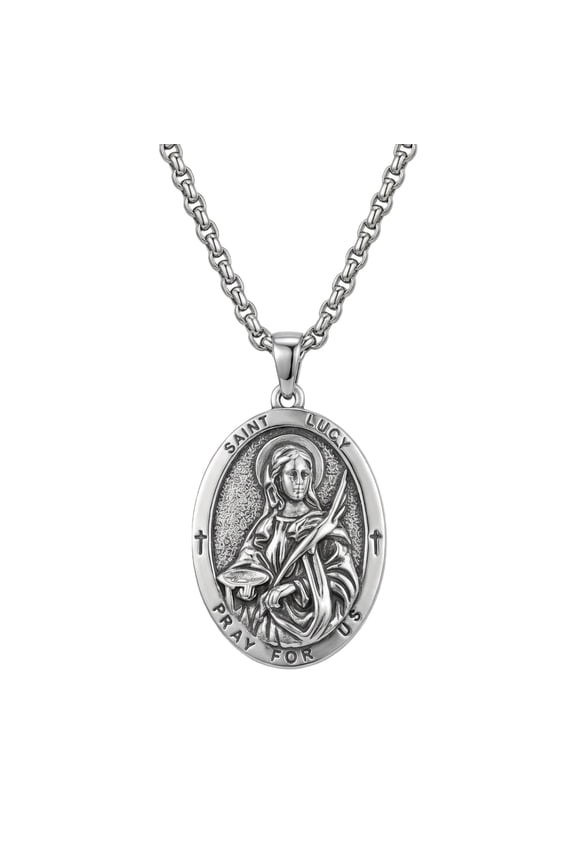 Saint Lucy Necklace Religious Protector Pendant St Lucy Medal Jewelry Gifts for Women Men