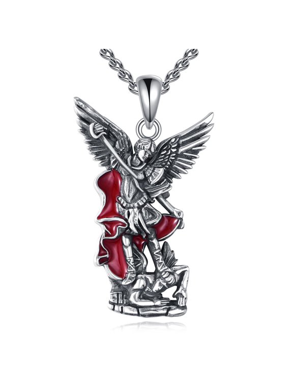 Saint Michael Necklace Sterling Silver Religious Protector Pendant St Michael Archangel Jewelry Gifts for Women Men