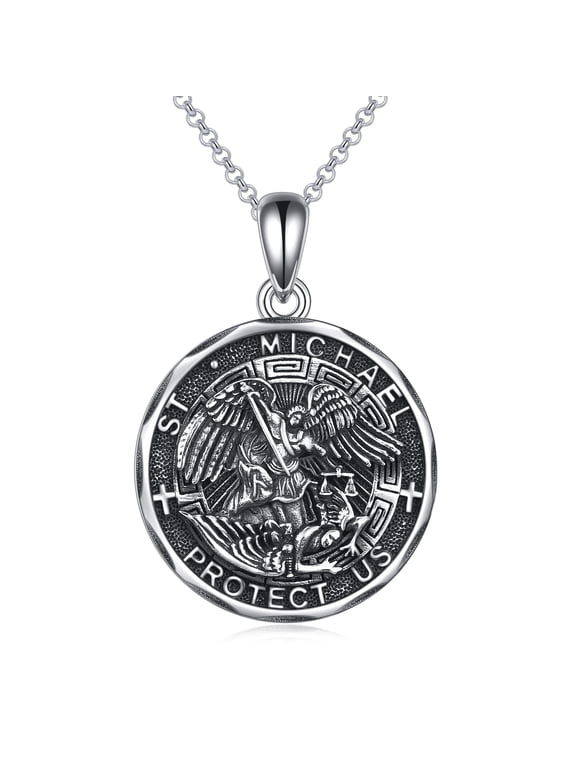 Saint Michael Necklace Sterling Silver Religious Protector Pendant St Michael Archangel Jewelry Gifts for Women Men