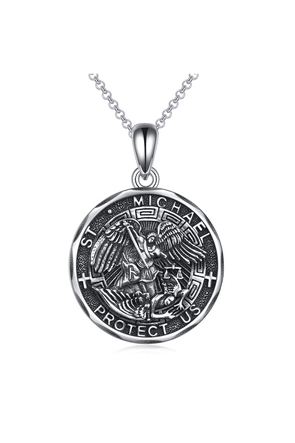 Saint Michael Necklace Sterling Silver Religious Protector Pendant St Michael Archangel Jewelry Gifts for Women Men