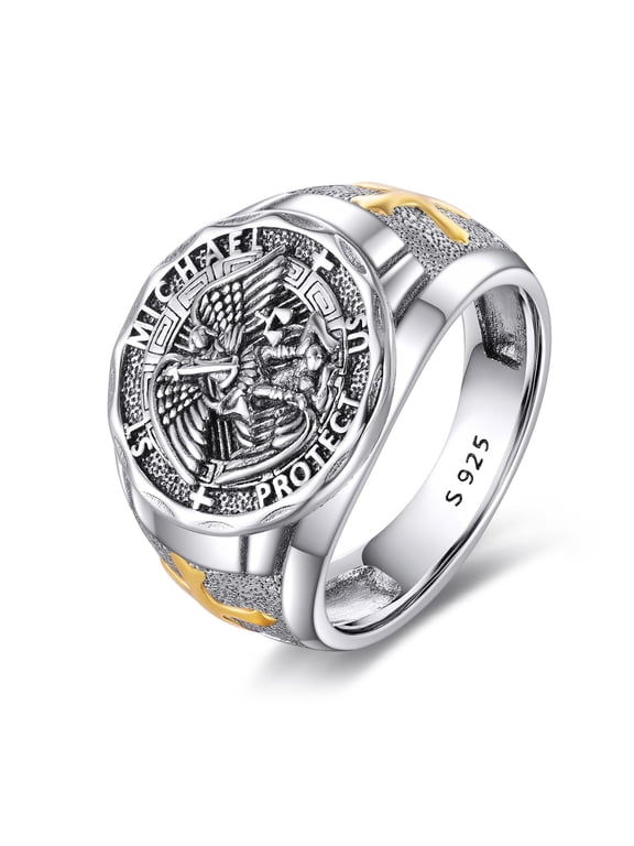 Saint Michael Ring Sterling Silver Religious Protector Ring St Michael Archangel Jewelry Gifts for Women Men (St Michael, 7)