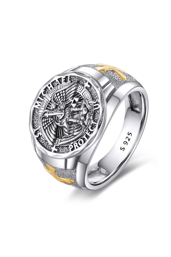Saint Michael Ring Sterling Silver Religious Protector Ring St Michael Archangel Jewelry Gifts for Women Men (St Michael, 7)
