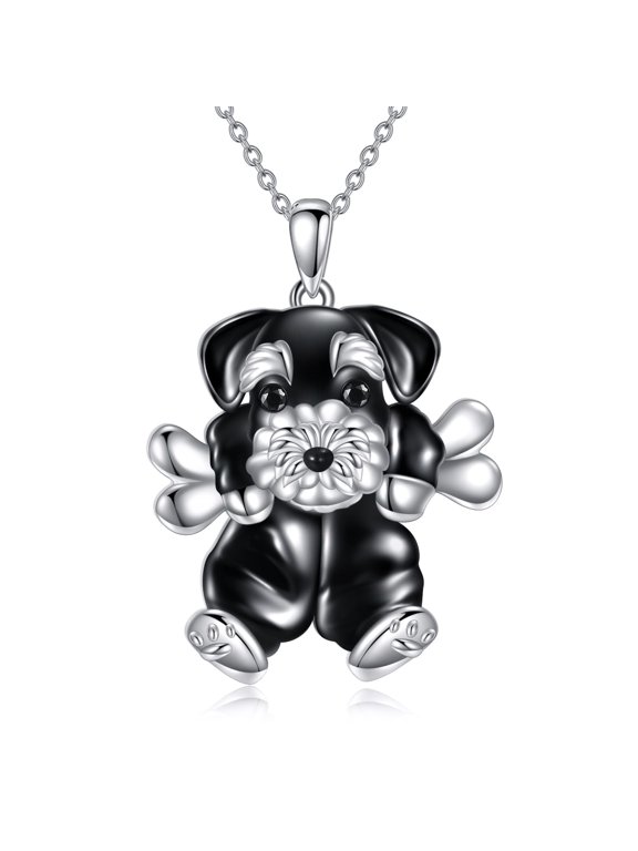 Schnauzer Necklace 925 Sterling Silver Schnauzer Bone Pendant Cute Animal Jewelry Gift for Men Women Dog Lovers