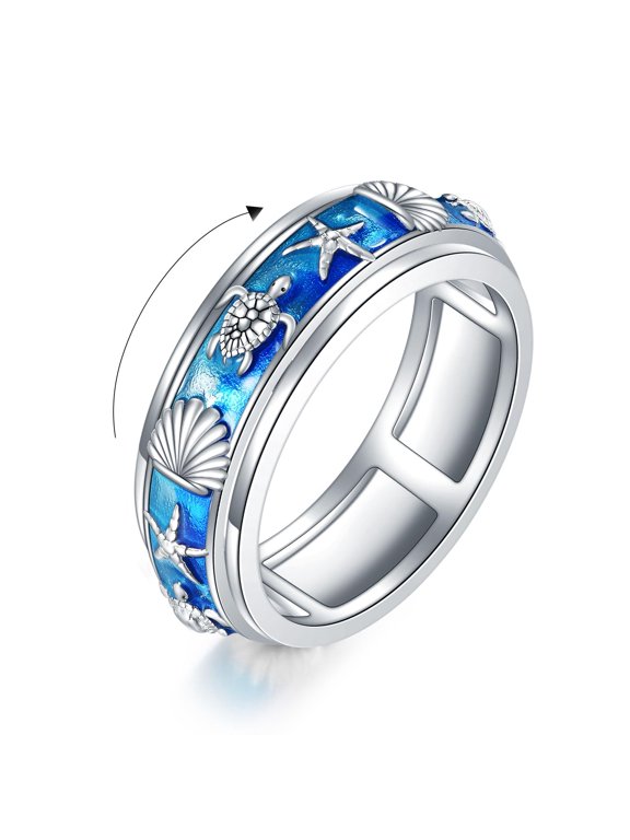 Sea Turtle Anxiety Rings Sterling Silver Turtle Spinner Spinning Fidget Rings for Women Relieve Stress Jewelry Gift