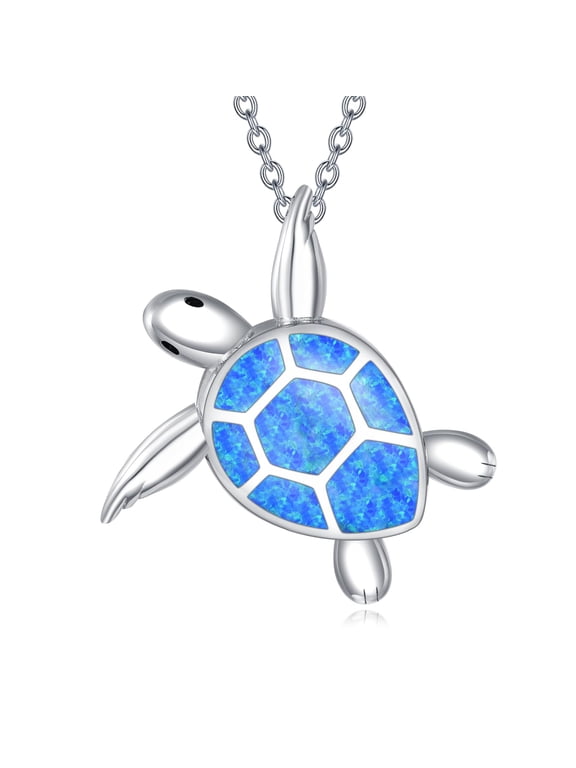 Sea Turtle Necklace 925 Sterling Silver Opal Turtle Pendant Necklace Ocean Jewelry Gift for Women Lover Wife