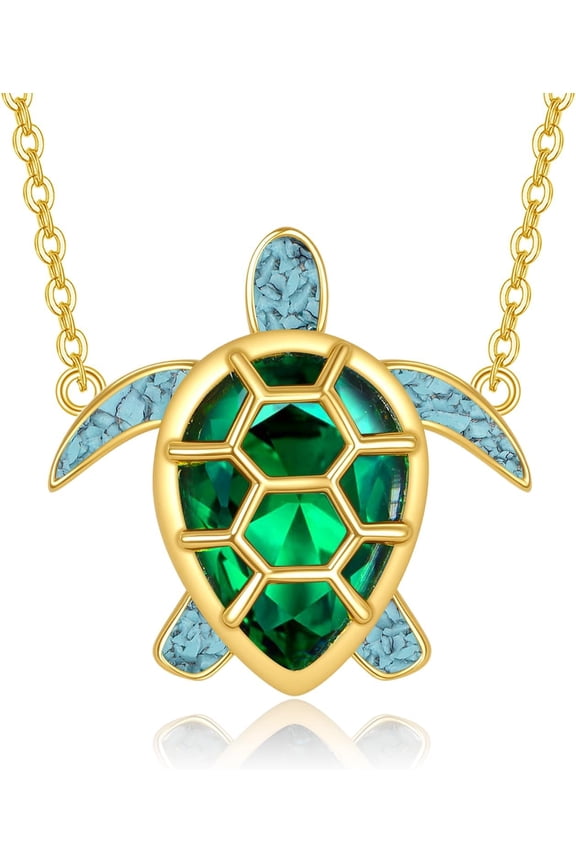 Sea Turtle Necklace Sterling Silver Turquoise Green Turtle Pendant Necklace Beach Jewelry Ocean Gift For Women