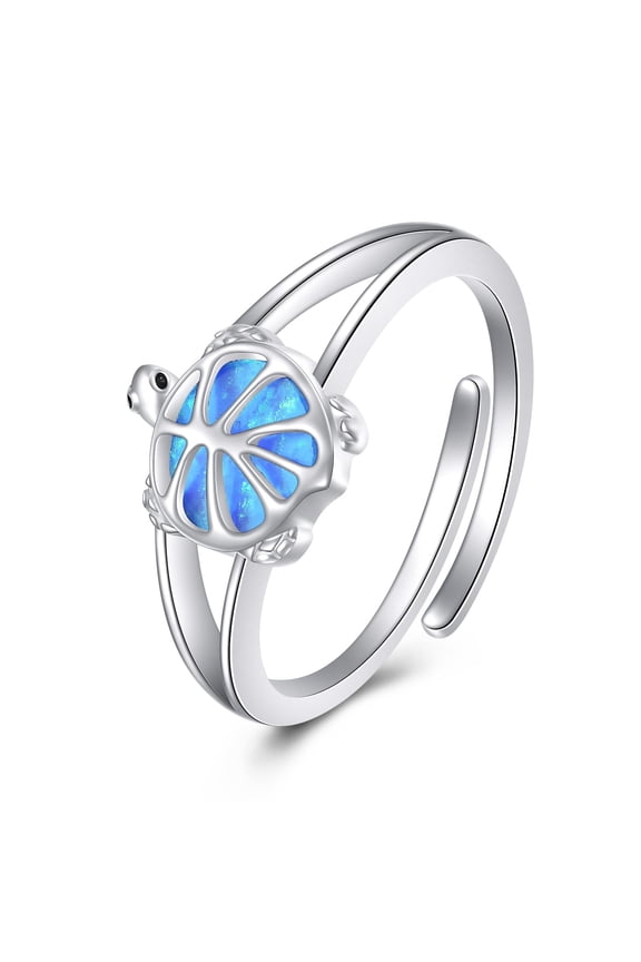 Sea Turtle Ring 925 Sterling Silver Blue Opal Turtle Rings Cute Ocean Animal Tortoise Ring Jewelry for Women