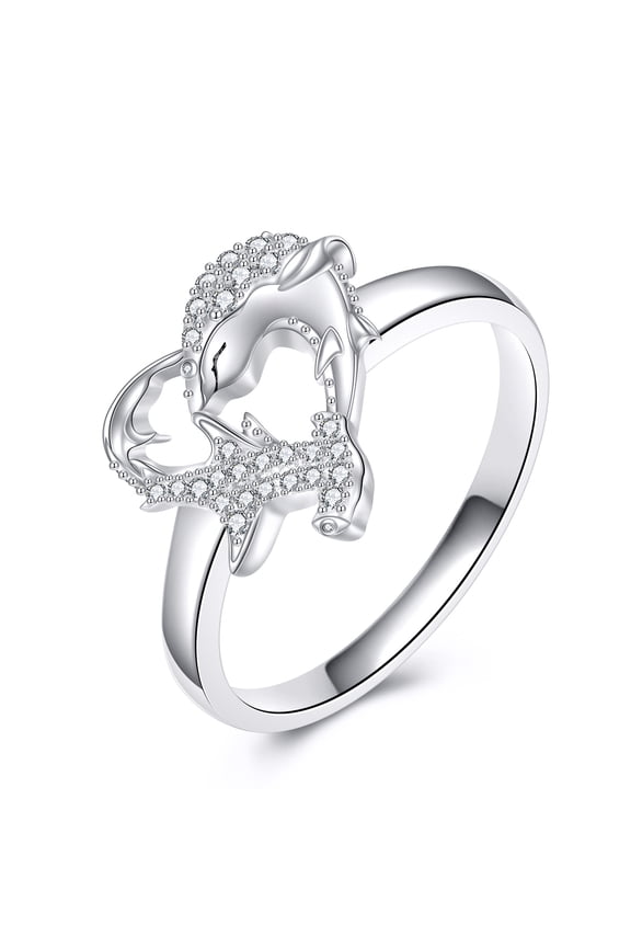 Shark Ring Sterling Silver 7Inch Heart Shark Ring Fashion Hammerhead Shark Jewelry Ocean Animals Lover Gift for Women Wife Mother