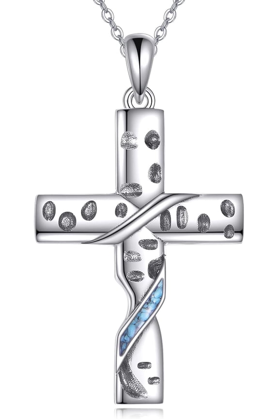 Silver Cross Necklace for Women Turquoise Twisted Cross Pendants Religious Jewelry Christian Baptism First Communion Day Gifts for Mother Mom Wife