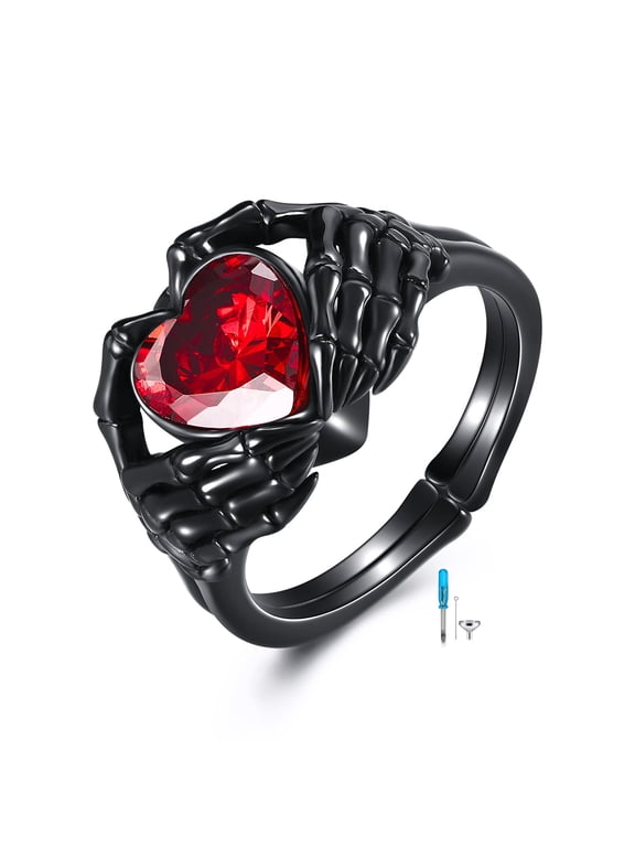 Skull Hand Heart Ring Sterling Silver Halloween Rings Goth Claddagh Jewelry Birthday Gifts Birthday for Women Men (urn, 9)
