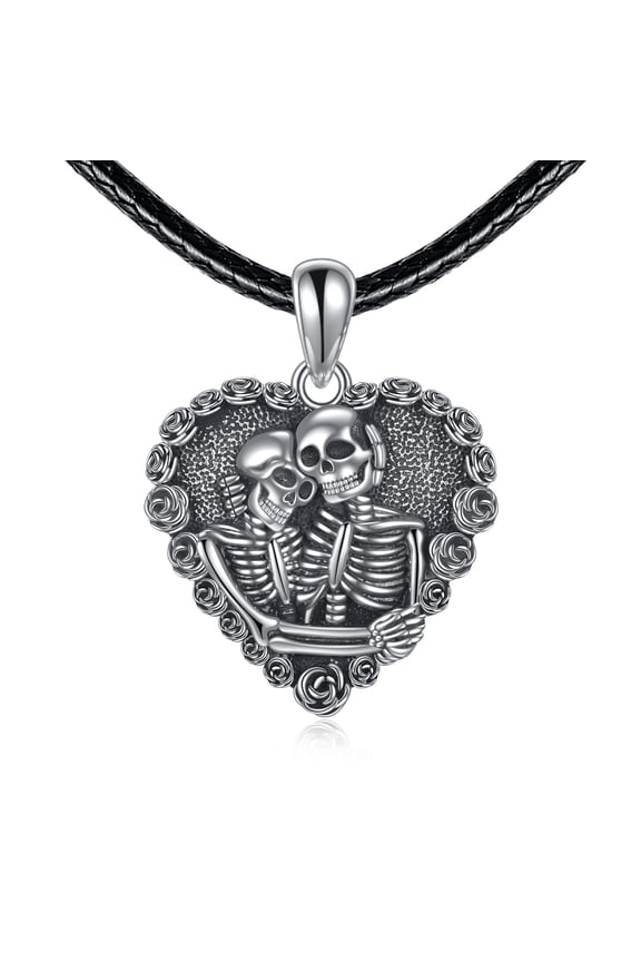 Skull Necklace Sterling Silver Skull Rose Skeleton Lover Gothic Jewelry Gifts for Women Men Teens Birthday