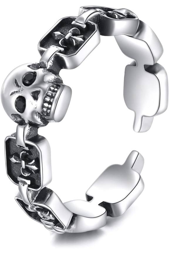 Skull Ring for Women 925 Sterling Silver Skull Ring Fleur-De-Lis Shell Skull Ring Jewelry for Women Men