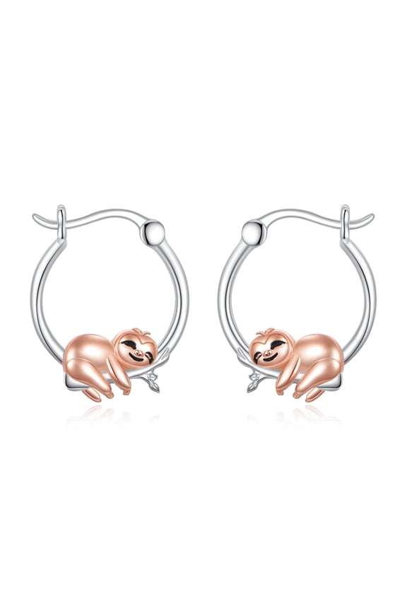 Sloth Earrings Sterling Silver Sloth Hoop Earrings Animal Jewelry Gift for Women