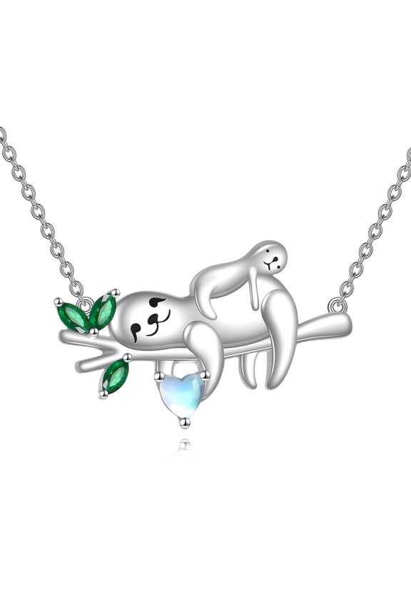 Sloth Necklace 925 Sterling Silver Two Sloth Pendant Cute Animal Jewelry Gift for Women Mother