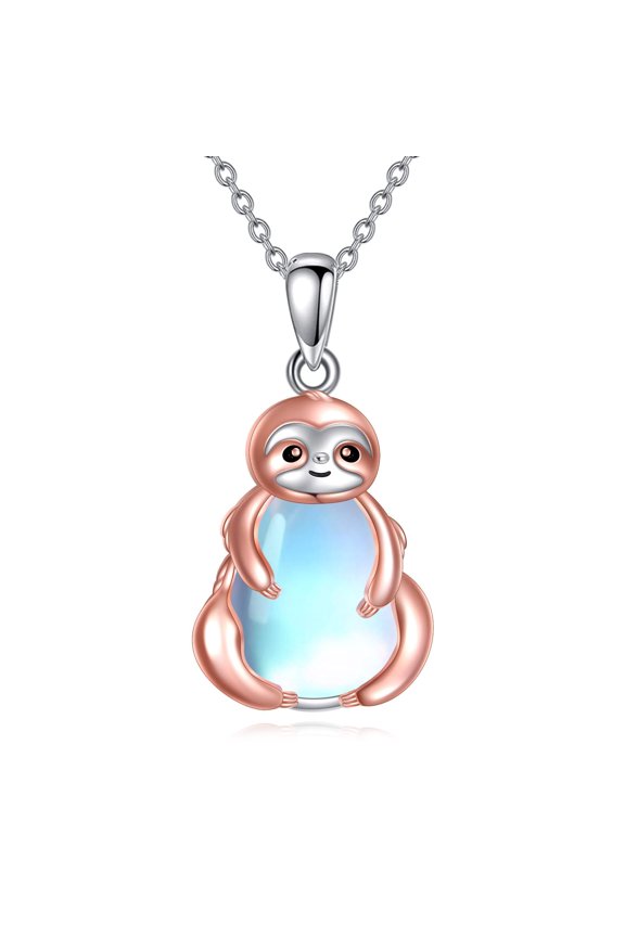 Sloth Necklace Sterling Silver Moonstone Sloth Pendant Jewelry Animal Gifts for Women