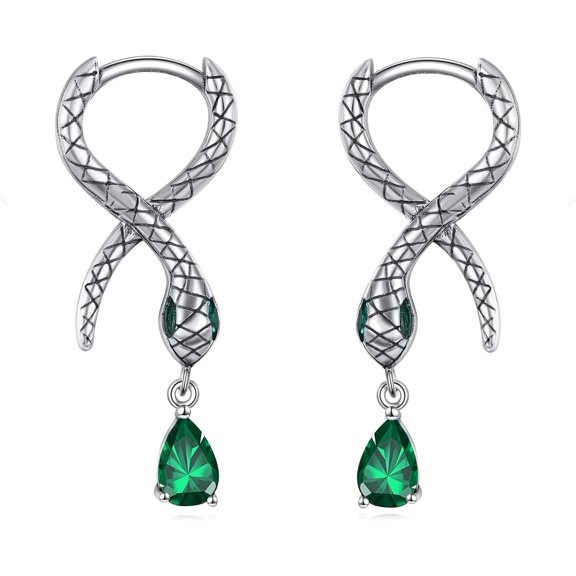 YAFEINI Snake Earrings for Women 925 Sterling Silver Snake Earrings Hoop Green Zircon Hoop Earrings Animal Jewelry for Wife Mother