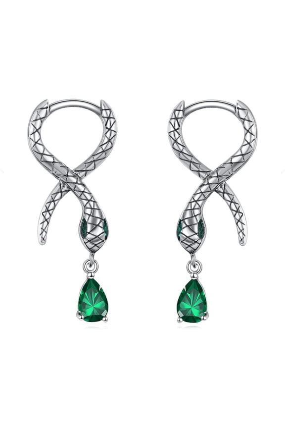 Snake Earrings for Women 925 Sterling Silver Snake Earrings Hoop Green Zircon Hoop Earrings Animal Jewelry for Wife Mother