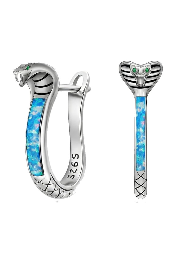 Snake Hoop Earrings For Women Men 925 Sterling Silver Blue Opal Hoop Earrings Jewelry Gifts