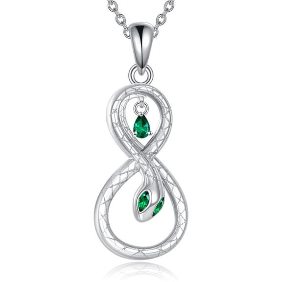 YAFEINI Snake Necklace 925 Sterling Silver Birthstone Infinity Snake Pendant Necklace Jewelry Gift for Women (May)