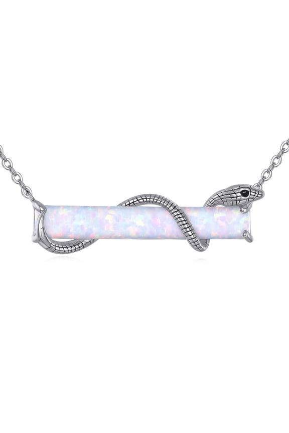 Snake Necklace 925 Sterling Silver White Opal Bar Pendent Jewelry Gifts for Women (snake opal A)