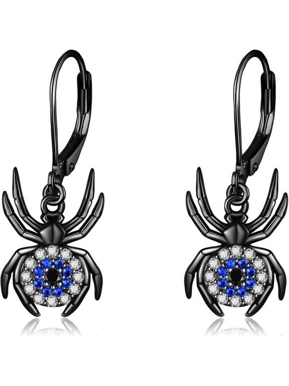 Spider Earrings 925 Sterling Silver Spider Dangle Earrings Cubic Zirconia Halloween Spider Earrings Jewelry for Women Men
